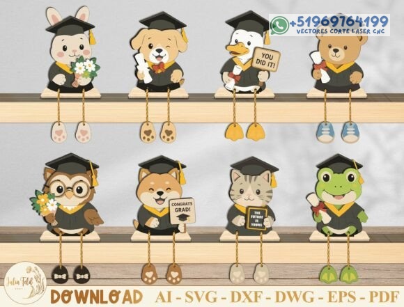 Animalitos de Graduación Sentados