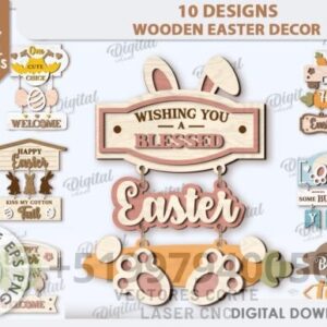 🎨 Paquete de Adornos de Madera para Pascua – 10 Diseños Exclusivos en Formato Digital 🐰🌸