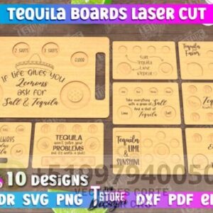 🍹 Tablas para Chupitos de Tequila – Pack de 10 Diseños en SVG, DXF, CDR, PNG, EPS y PDF 🍹