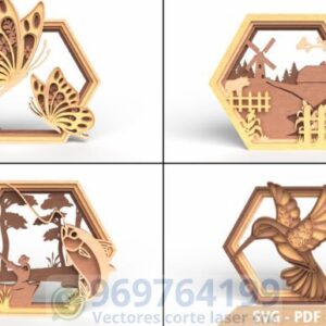 🌿 Pack de Arte en Capas Hexagonales para Corte Láser 🎨✨