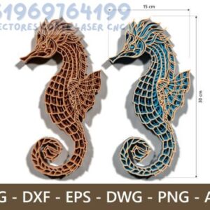🐚 Caballito de Mar 3D Multicapa – Arte de Pared Marítimo para Corte Láser