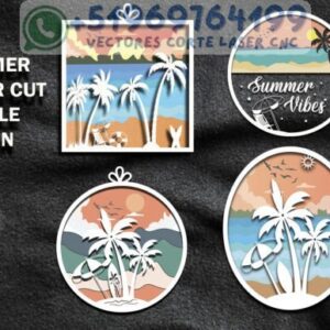 🌴 Pack de Diseños Veraniegos para Corte Láser – “Summer Vibes” en Capas | 4 Diseños Tropicales