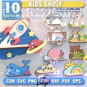 🚀 Pack de Estanterías Infantiles para Corte Láser | 10 Diseños Divertidos en SVG