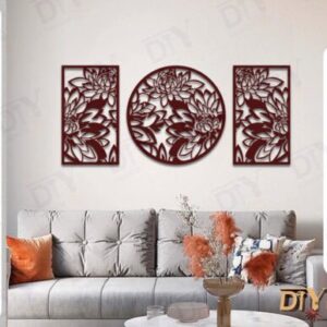 ✨ Tríptico de Peonías para Arte de Pared – Diseño Láser de Elegancia Floral