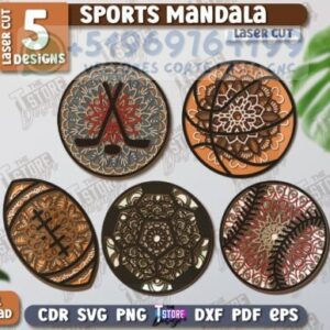 🏀⚾ Mandalas Deportivas para Corte Láser – 5 Diseños Exclusivos para Decorar con Pasión