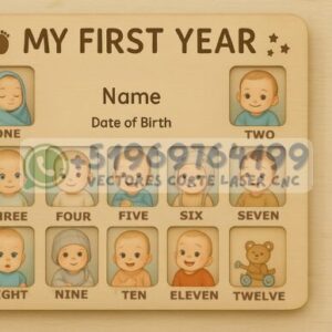 🎉 Marco de Fotos "Mi Primer Año" para Bebés - Diseño Láser Personalizado 🎨