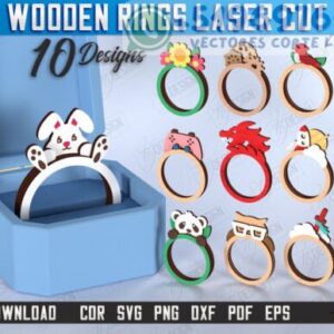 Anillos de Madera para Niños – Pack de 10 Diseños Láser Divertidos y Personalizables