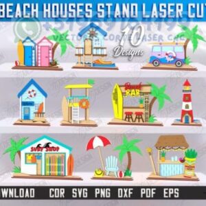 Conjunto de Casas de Playa para Corte Láser – 10 Diseños Tropicales en Capas