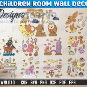 Set de Decoración de Pared para Habitación Infantil – 10 Diseños Temáticos para Corte Láser