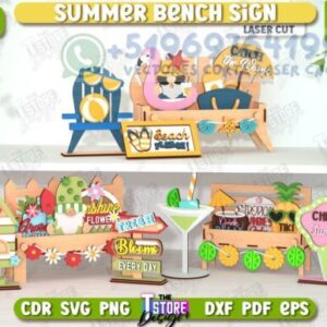 Letreros de Verano en Forma de Banco – Paquete de Diseños para Corte Láser