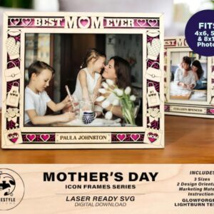 Marco con iconos para el Día de la Madre – Diseño Láser SVG