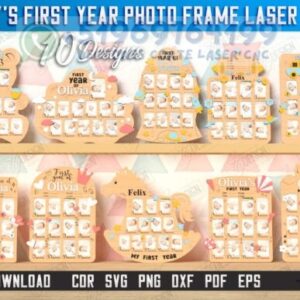 Marcos de Fotos Láser del Primer Año del Bebé – Pack de 10 Diseños Personalizables