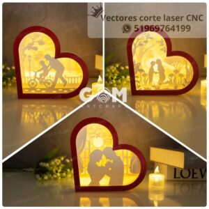 Pack de 3 Linternas Románticas en Forma de Corazón – Vector exclusivo para corte láser