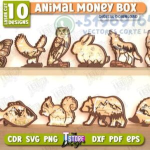 Pack de Alcancías en Forma de Animales – 10 Diseños Creativos para Corte Láser (Formato Digital)