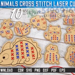 Pack de Animales para Punto de Cruz – 10 Diseños para Corte Láser (Ideal para Niños y Manualidades Educativas)