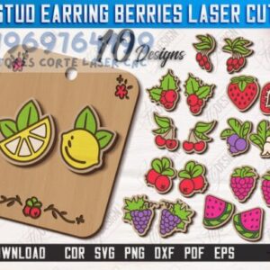 🍓 Paquete de Aretes de Frutas y Bayas – 10 Diseños Láser para Corte y Sublimación