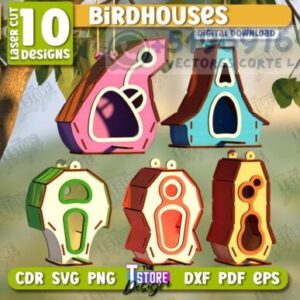 Pack de Casitas para Pájaros – 10 Diseños Creativos para Corte Láser (Formato Digital)