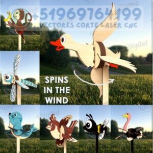 Molinos de Viento Animales – Pack de 10 Diseños Giratorios para Jardín (Corte Láser)