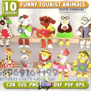 Animales Turistas Divertidos – Pack Láser de 10 Diseños