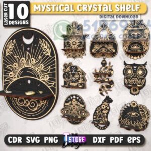 Estanterías Místicas para Cristales – Pack de 10 Diseños para Corte Láser