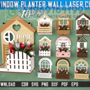 Set de Jardineras de Pared en Forma de Ventana – 10 Diseños para Corte Láser