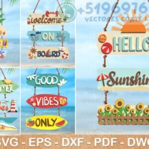 Bienvenida veraniega con estilo: Pack de Letreros Colgantes Láser Cut