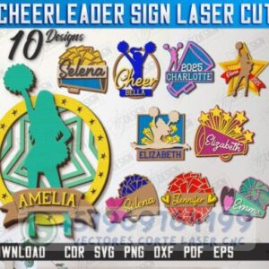 Pack de Letreros Personalizables de Animadoras para Corte Láser – 10 Diseños Dinámicos