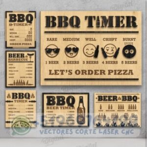 Pack de Letreros BBQ Timer para Corte Láser – ¡Ideal para Parrillas y Regalos Originales!