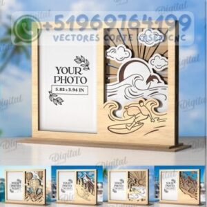 ¡Enmarca Tus Aventuras! Pack 10 Portarretratos Viajeros – Vectores Corte Láser CNC