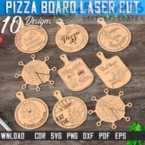 Paquete de Tablas de Pizza para Corte Láser – 10 Diseños Creativos y Divertidos