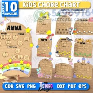Pack de Tablas de Tareas para Niños – 10 Diseños Interactivos para Corte Láser (Formato Digital)