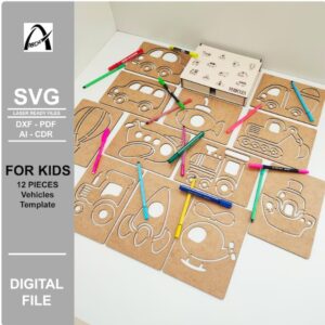 Plantillas Montessori de Vehículos para Niños – Vector para corte láser