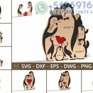 Rompecabezas Personalizado de Familia de Pingüinos – Vector para Corte Láser