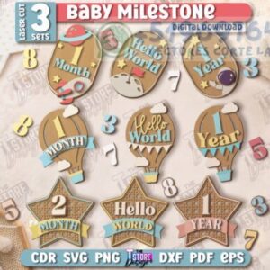 Set de Hitos del Bebé – 3 Diseños para Corte Láser (Baby Milestone)
