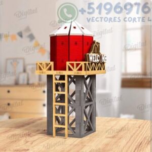 Torre de Agua Decorativa – Modelo 3D para Corte Láser (Material de 3mm)