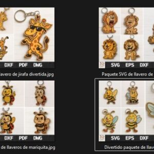 Mega Pack de Llaveros Animales Divertidos – mariquitas, Abejas, Jirafas y Leones