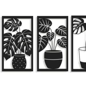 Set de Arte Mural Monstera – Cuadros Minimalistas para Corte Láser