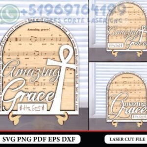 Decoración "Amazing Grace" con Partitura – Diseño Religioso para Corte Láser
