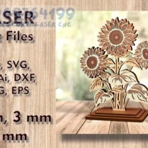Centro de Mesa con Girasoles en Capas – Archivo para Corte Láser en 3D