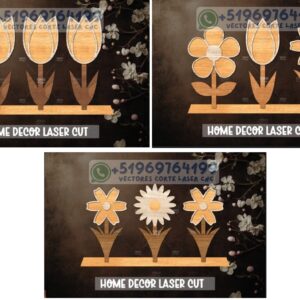 Decoración Floral en Capas para Corte Láser – 3 Modelos Naturales para tu Hogar