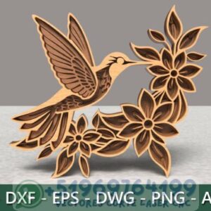 Picaflor Multicapa en Flores – Vector Decorativo para Corte Láser