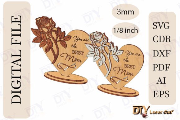 Corazón con Rosa para Mamá – Vector en Capas para Corte Láser