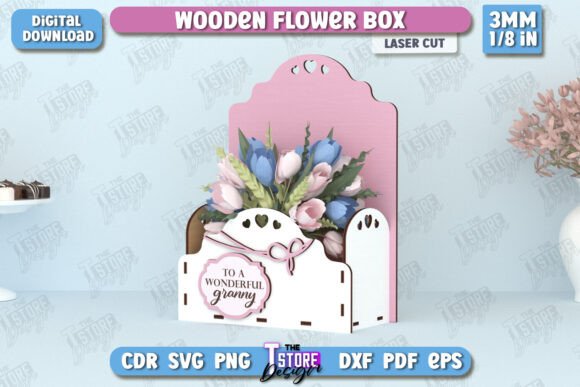 Caja de flores de madera con mensajes para mamá – Pack con 10 diseños para corte láser - Imagen 5