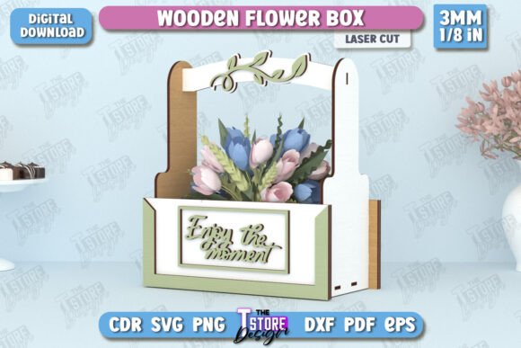 Caja de flores de madera con mensajes para mamá – Pack con 10 diseños para corte láser - Imagen 2