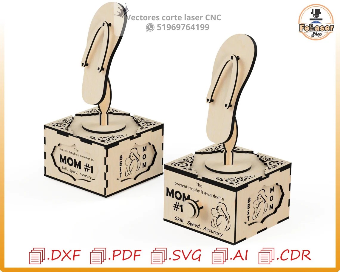 Trofeo de madera con forma de sandalia chancla de mamá – Homenaje para mamá