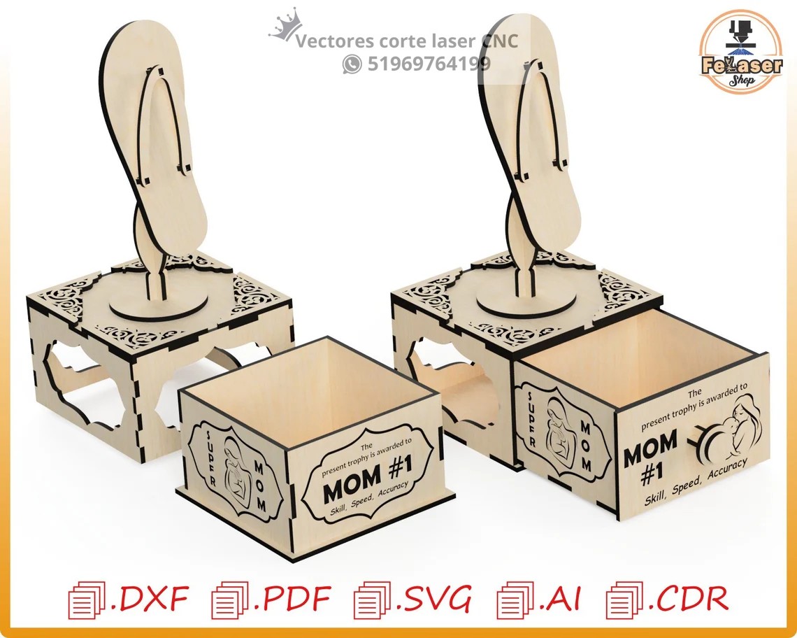 Trofeo de madera con forma de sandalia chancla de mamá – Homenaje para mamá - Imagen 2