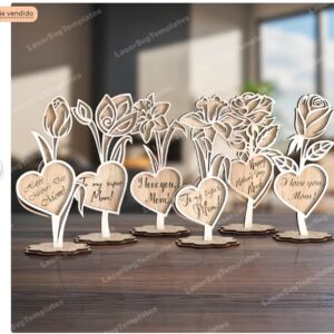 Pack de Flores Decorativas para Mamá – 6 Diseños Personalizados para Corte Láser