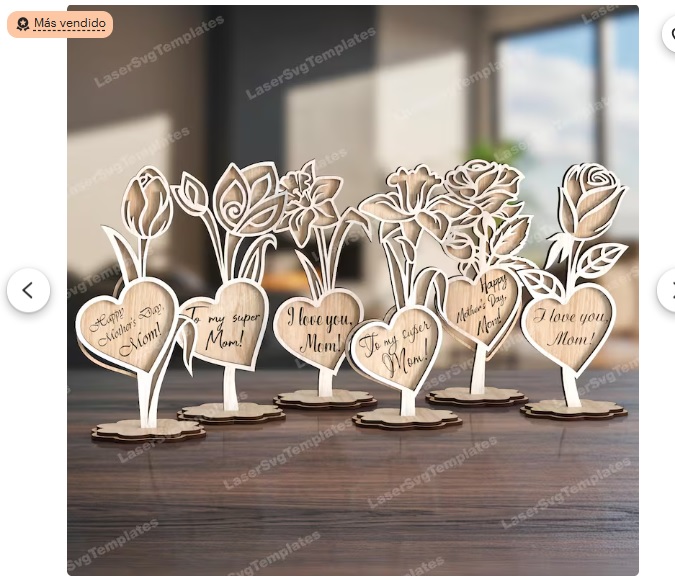 Pack de Flores Decorativas para Mamá – 6 Diseños Personalizados para Corte Láser
