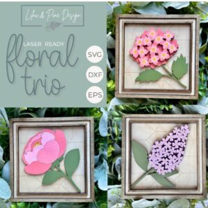 Set Floral Decorativo en Capas – Trío de Flores para Corte Láser