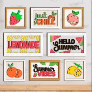 Paquete de Mini Letreros de Verano para Corte Láser – 10 Diseños Frutales y Divertidos
